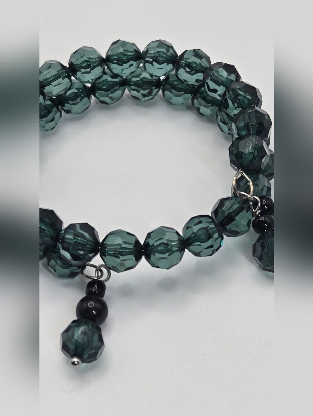 Smokey Green Small Wired Wrap Stack Bracelet With Faceted Beads Handmade Artsian